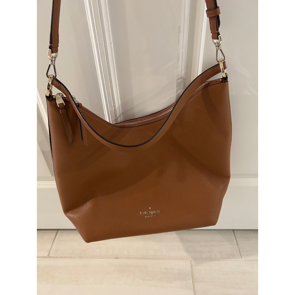 Kate Spade New York Pebbled Leather Hobo Bag Brown Crossbody Shoulder Bag